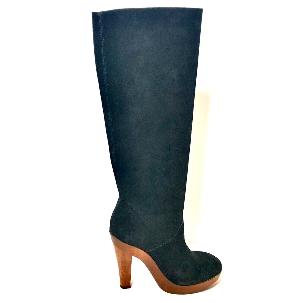 KORS Tall Black Suede Genuine Wood Platform Boots